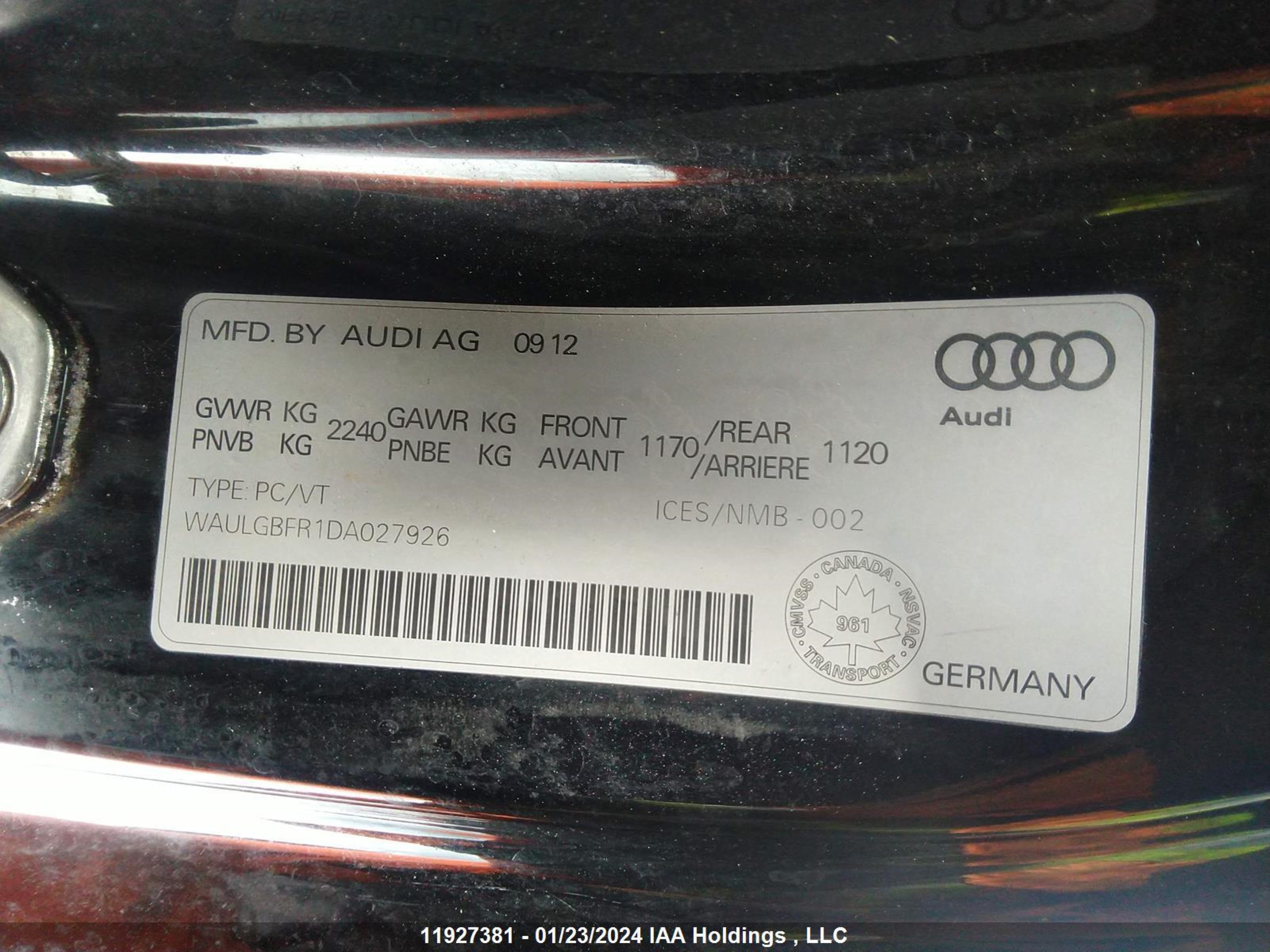 Photo 8 VIN: WAULGBFR1DA027926 - AUDI S5 