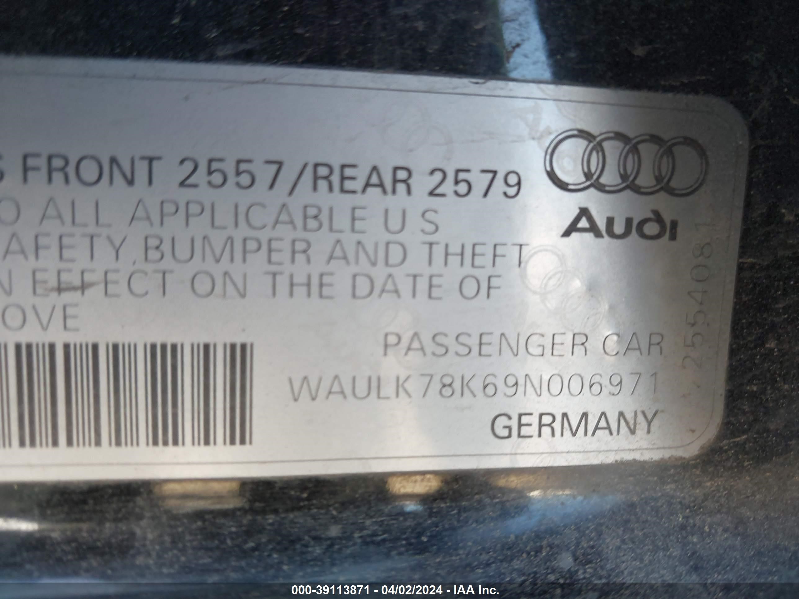 Photo 8 VIN: WAULK78K69N006971 - AUDI A4 