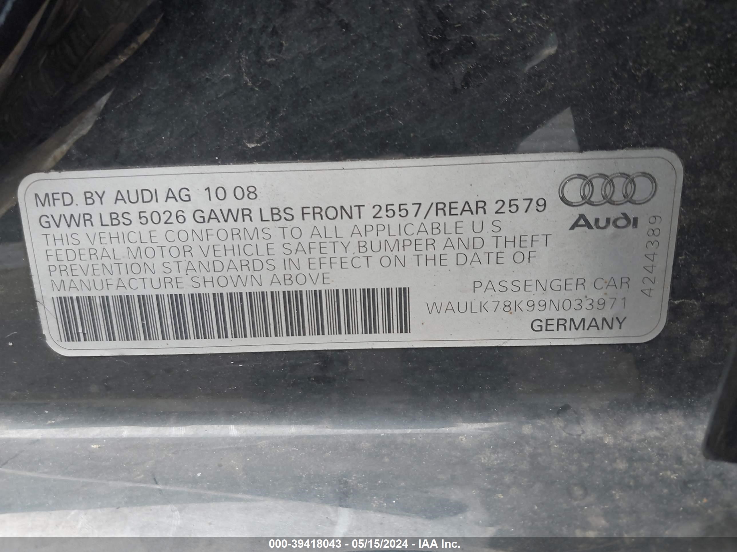 Photo 8 VIN: WAULK78K99N033971 - AUDI A4 