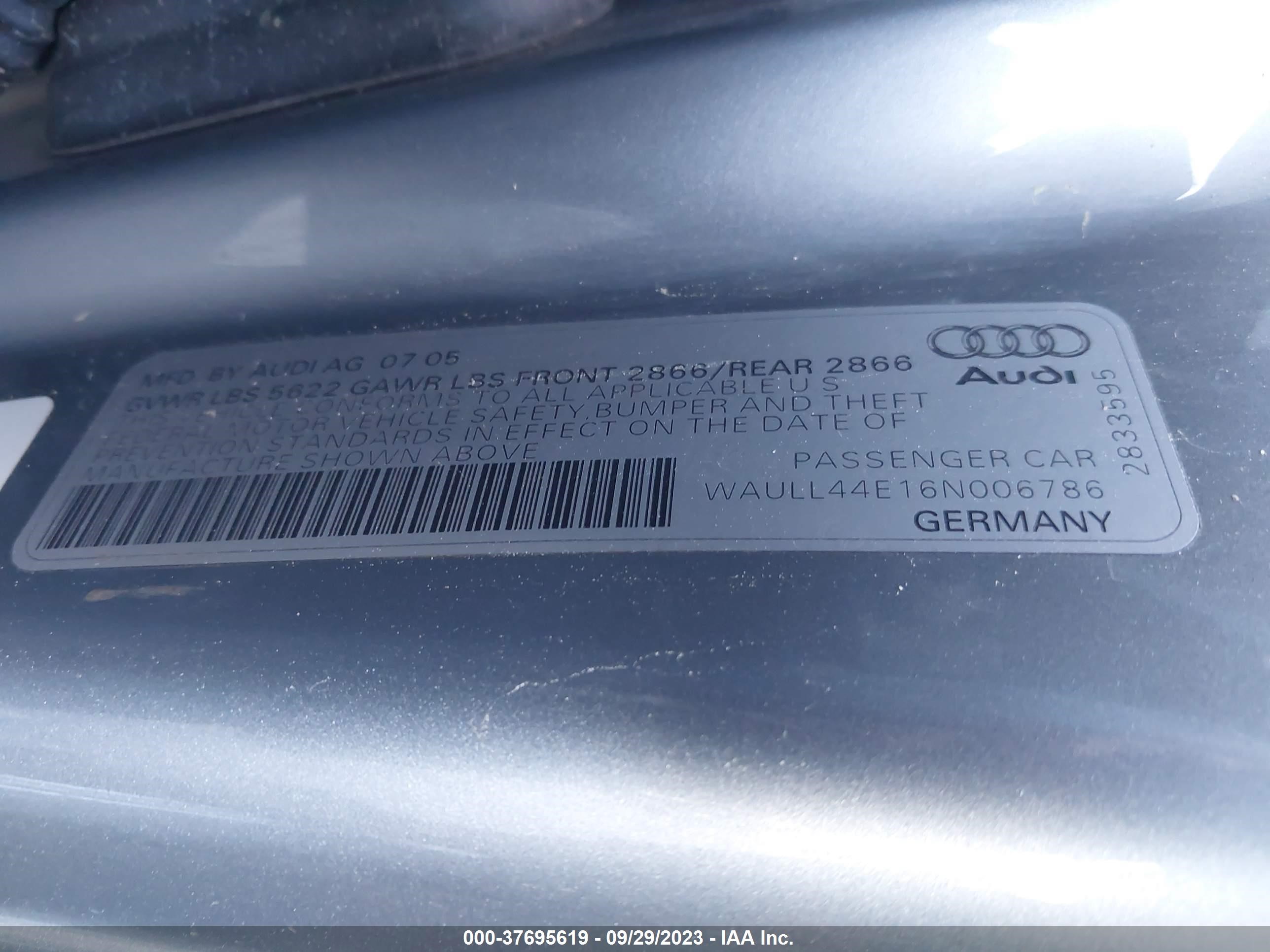 Photo 8 VIN: WAULL44E16N006786 - AUDI A8 