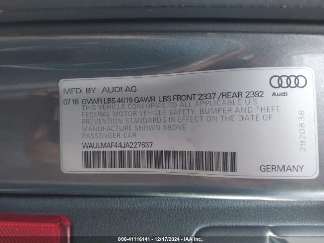 Photo 8 VIN: WAULMAF44JA227637 - AUDI A4 