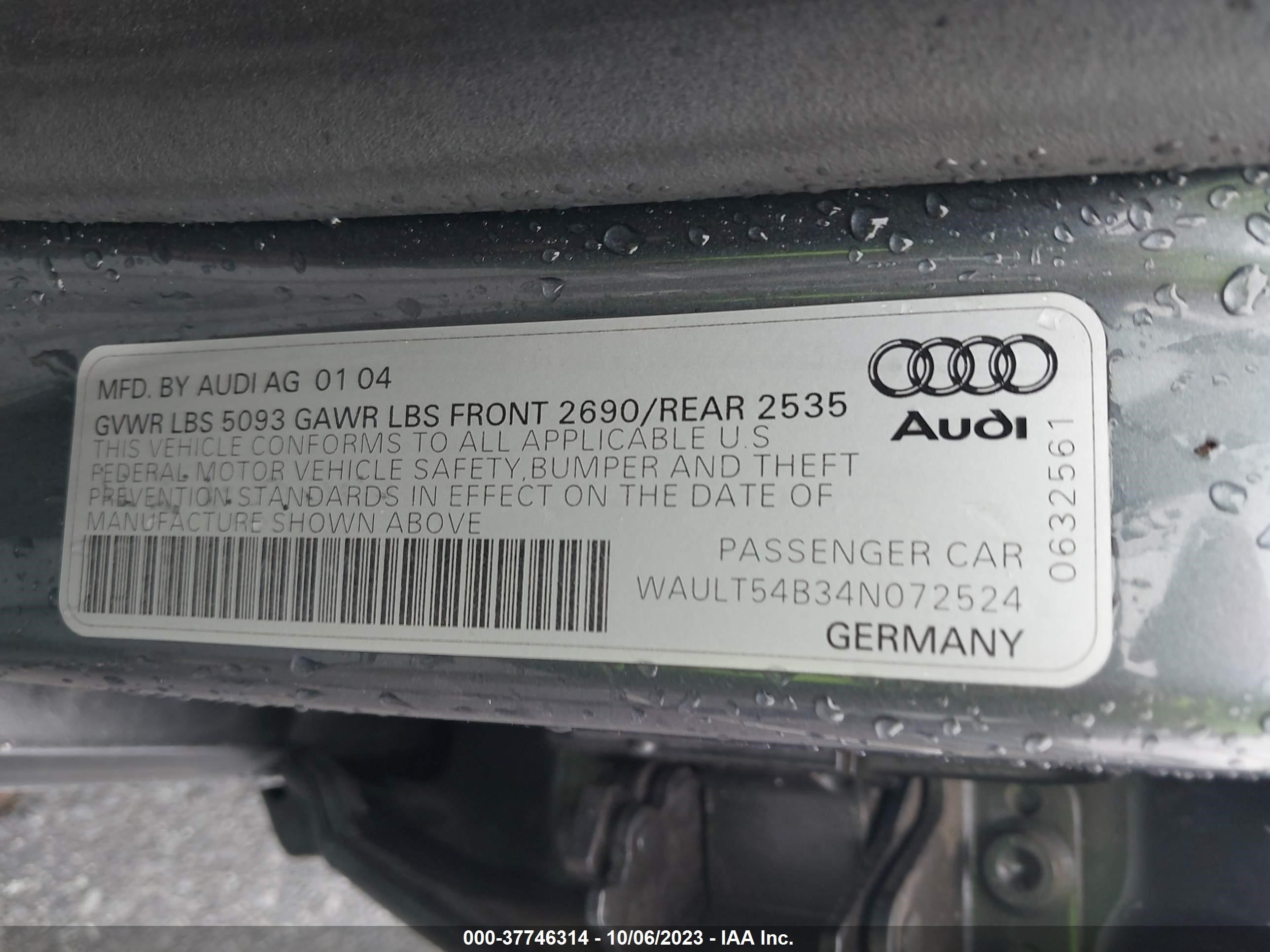 Photo 8 VIN: WAULT54B34N072524 - AUDI A6 