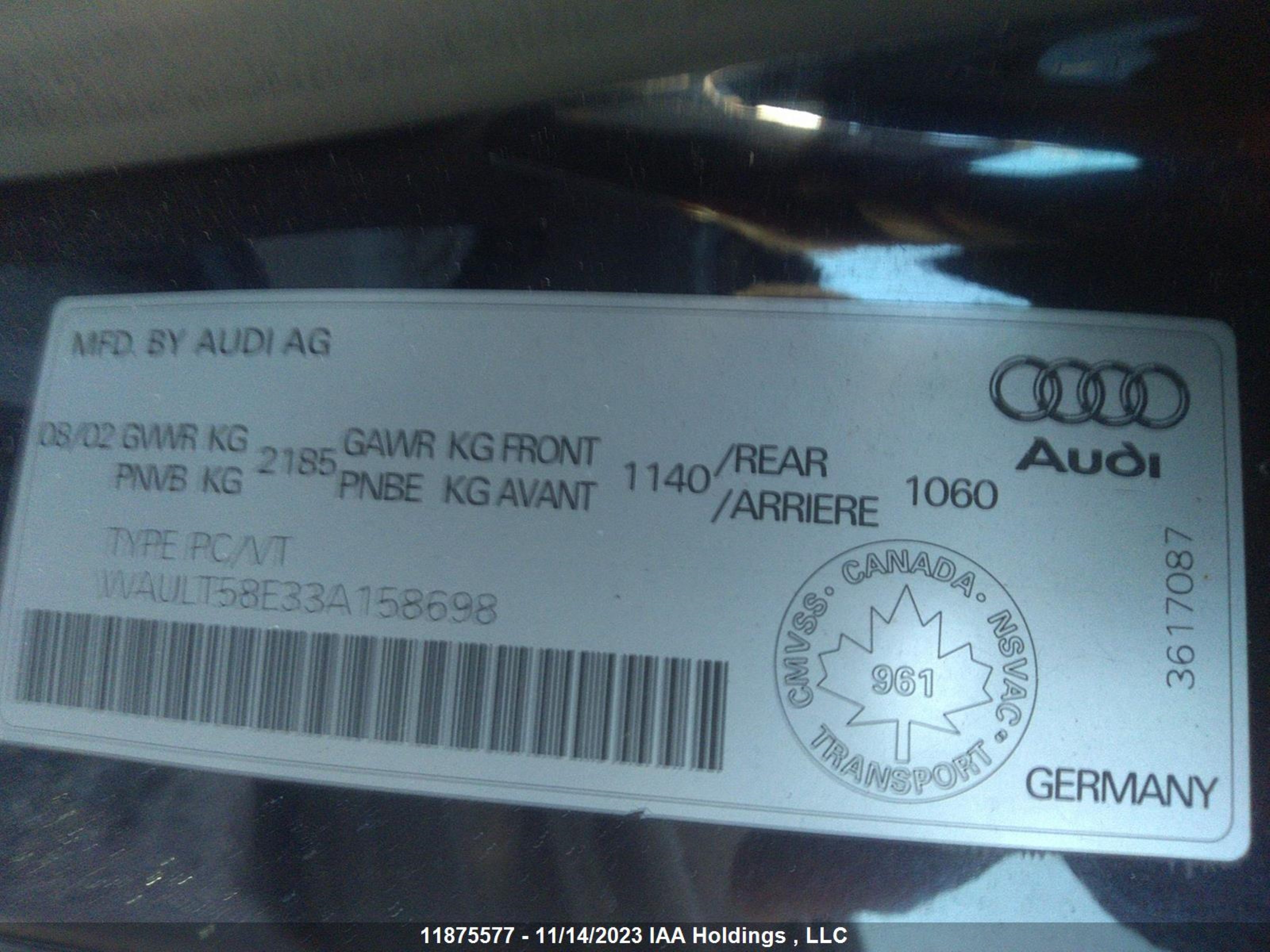 Photo 8 VIN: WAULT58E33A158698 - AUDI A4 