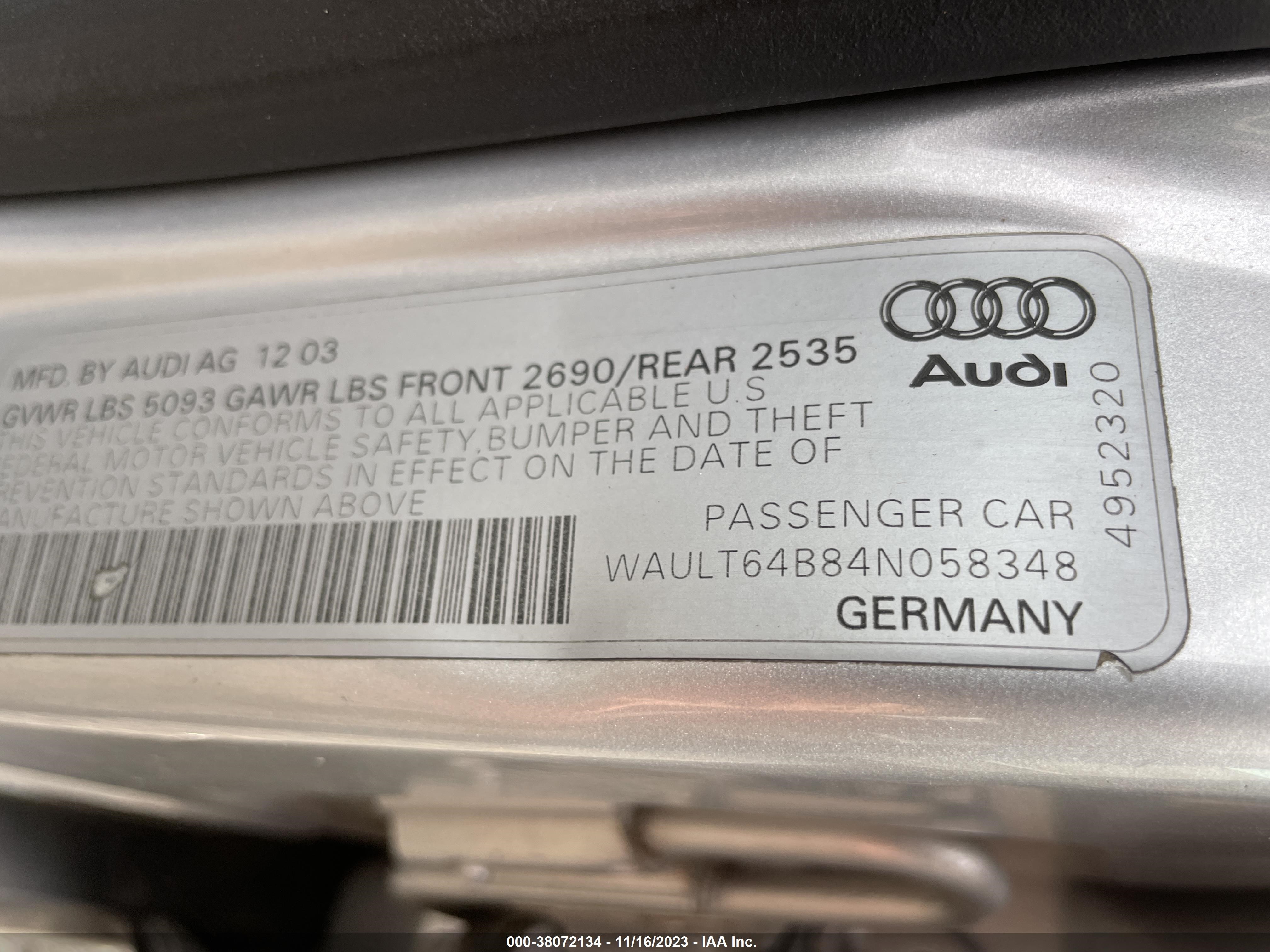 Photo 7 VIN: WAULT64B84N058348 - AUDI A6 