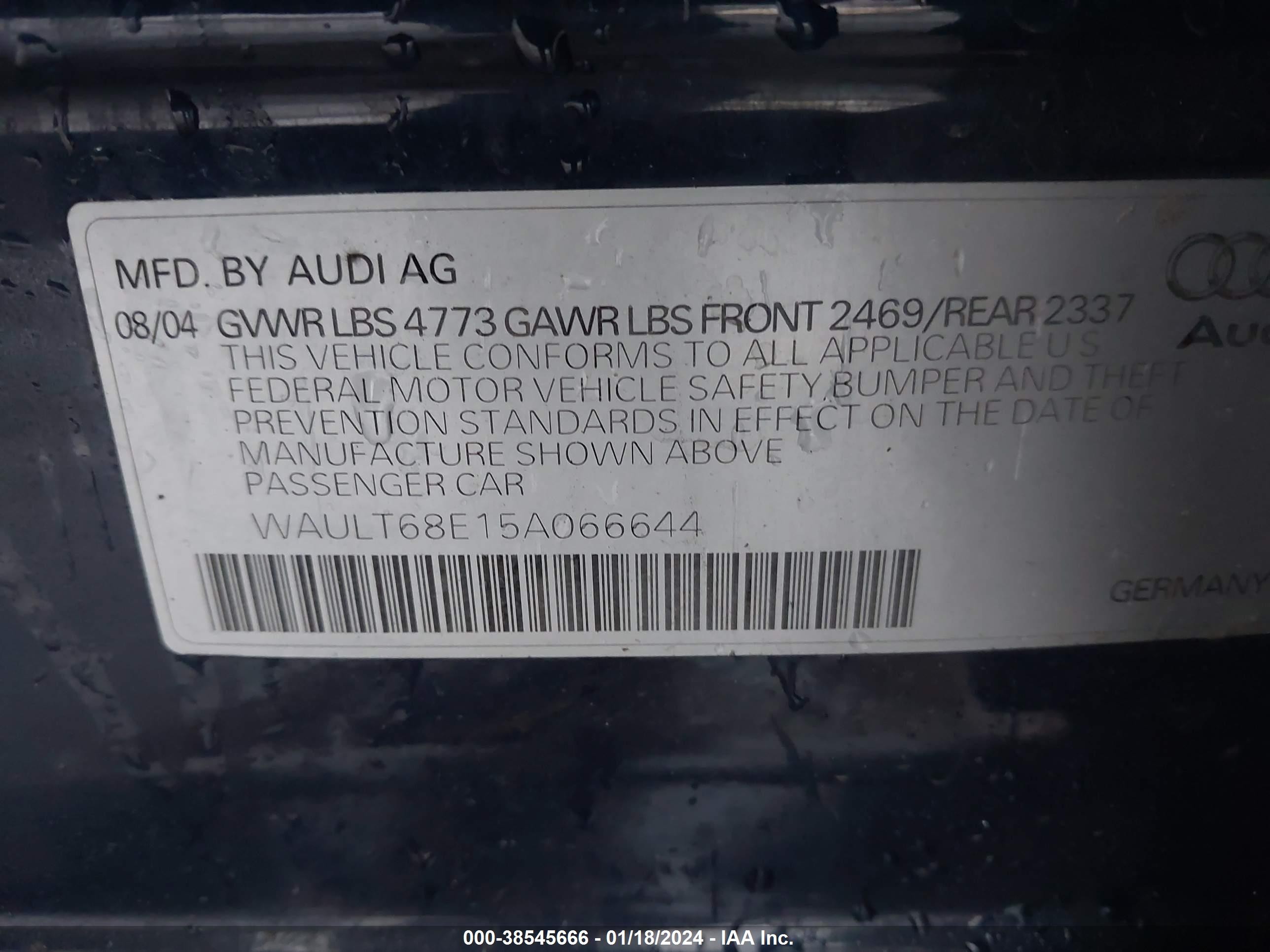 Photo 8 VIN: WAULT68E15A066644 - AUDI A4 