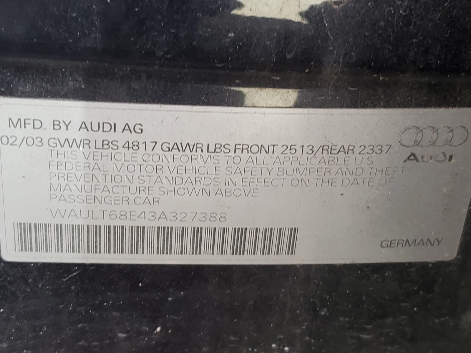 Photo 9 VIN: WAULT68E43A327388 - AUDI A4 3.0 QUA 