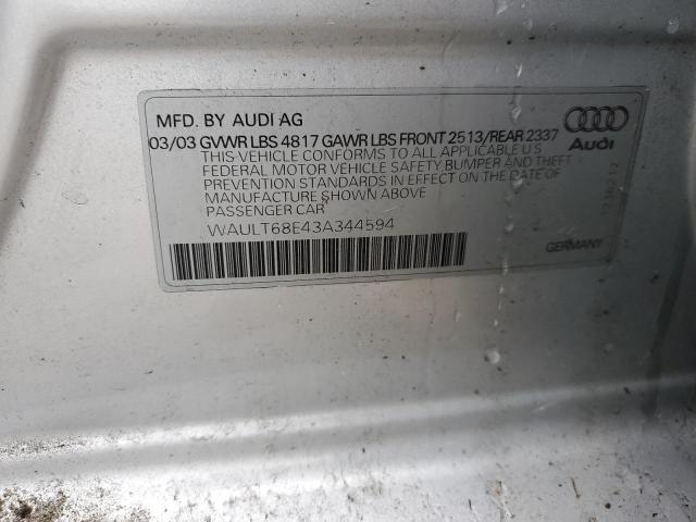 Photo 11 VIN: WAULT68E43A344594 - AUDI A4 