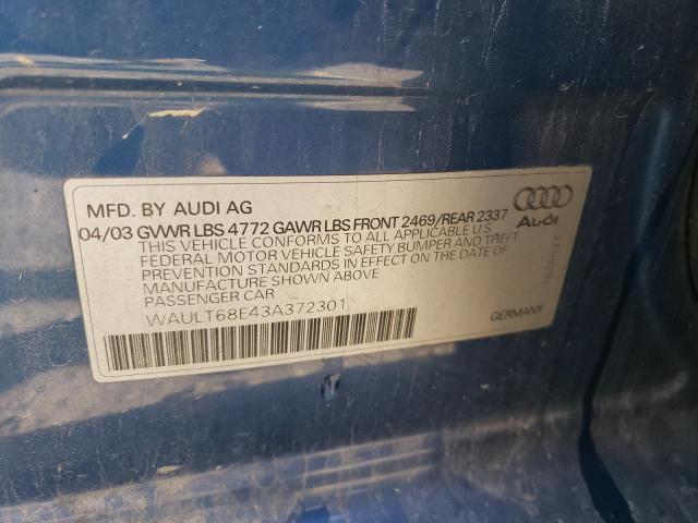 Photo 11 VIN: WAULT68E43A372301 - AUDI A4 