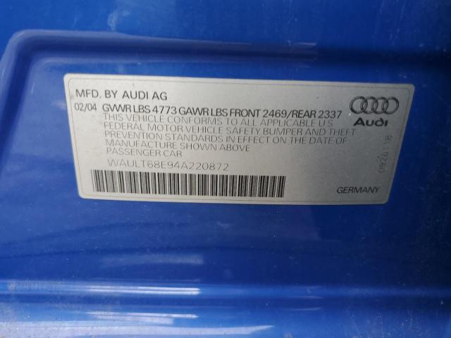 Photo 11 VIN: WAULT68E94A220872 - AUDI A4 3.0 QUA 