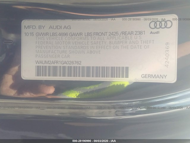 Photo 8 VIN: WAUM2AFR1GA026762 - AUDI A5 