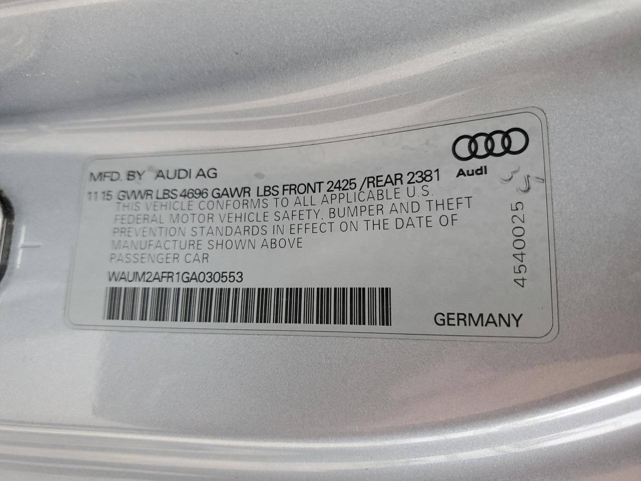 Photo 11 VIN: WAUM2AFR1GA030553 - AUDI A5 