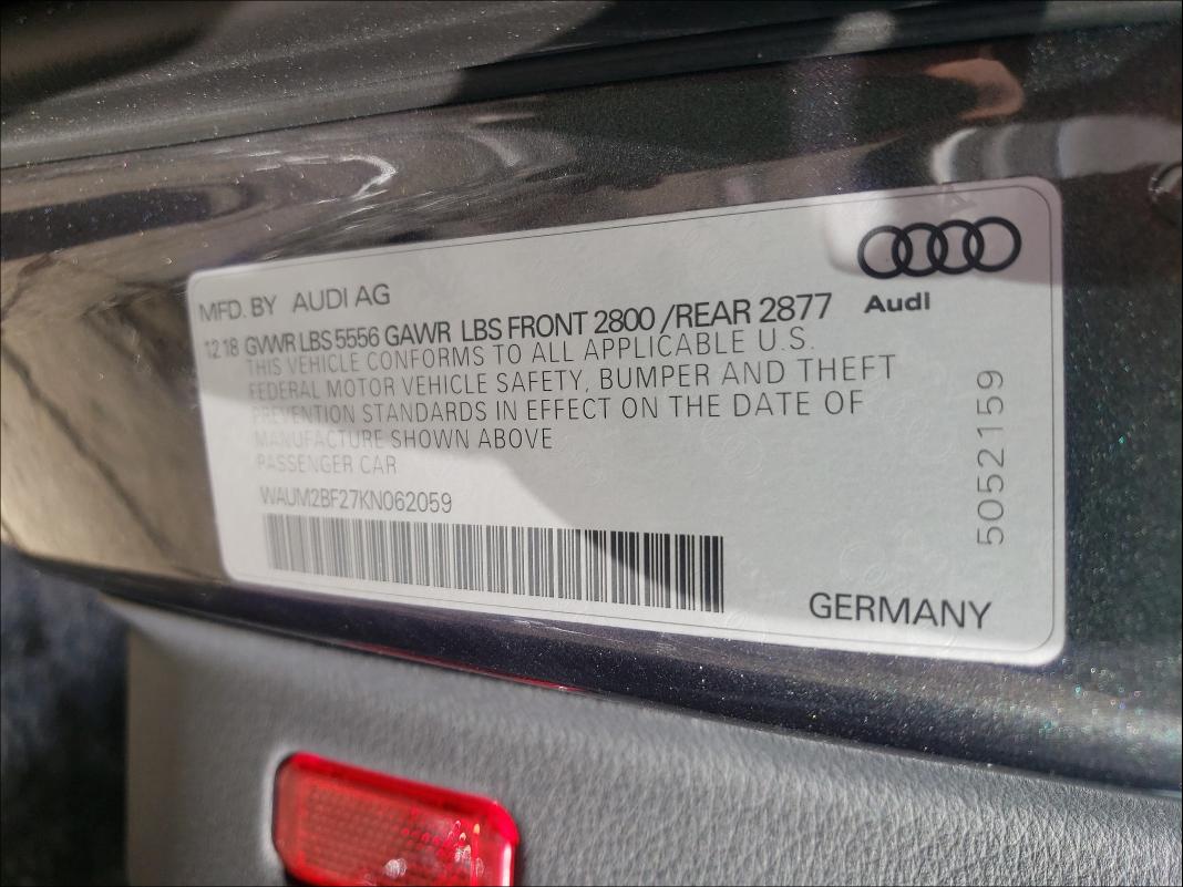 Photo 9 VIN: WAUM2BF27KN062059 - AUDI A6 PRESTIG 