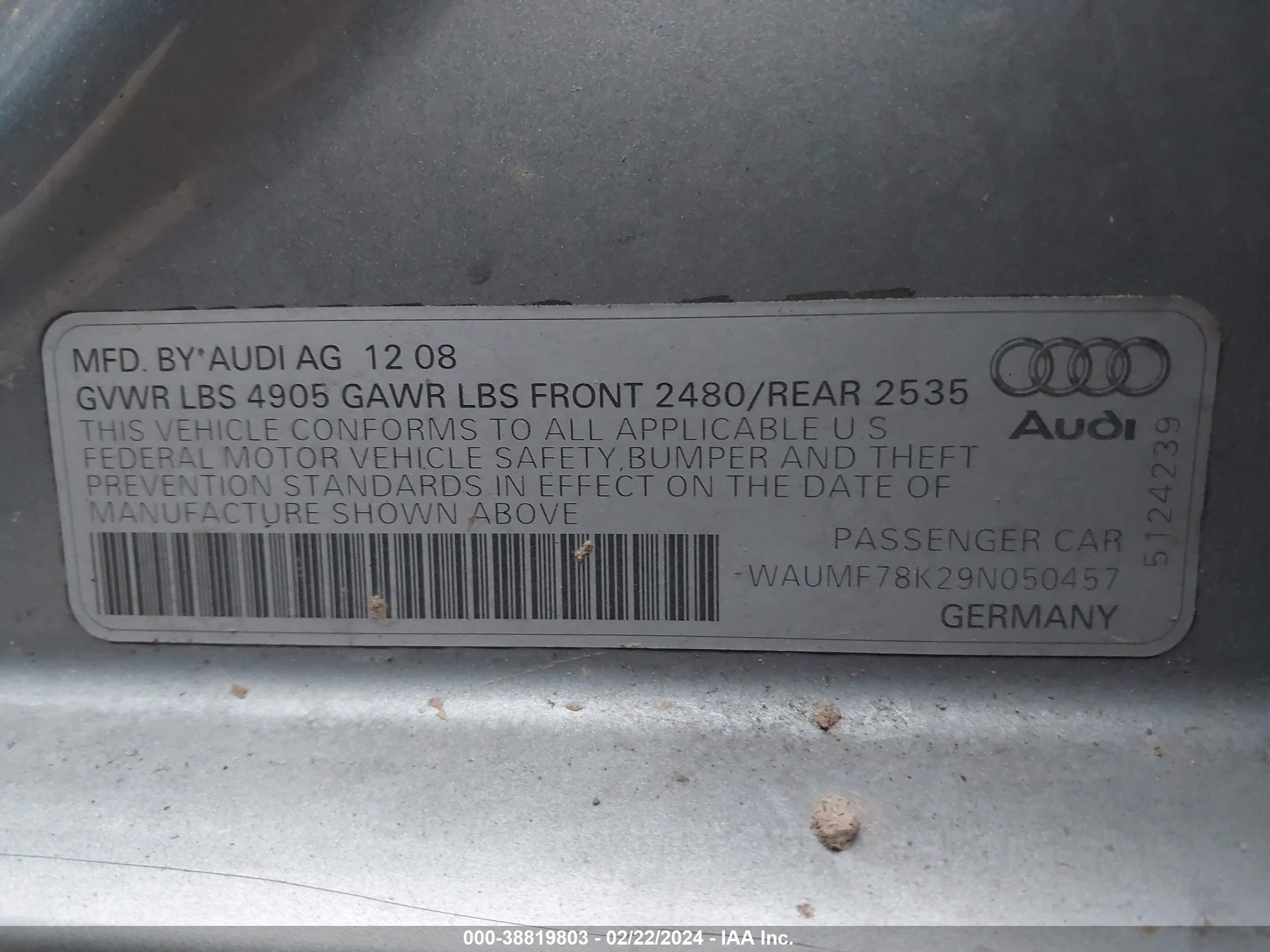 Photo 8 VIN: WAUMF78K29N050457 - AUDI A4 