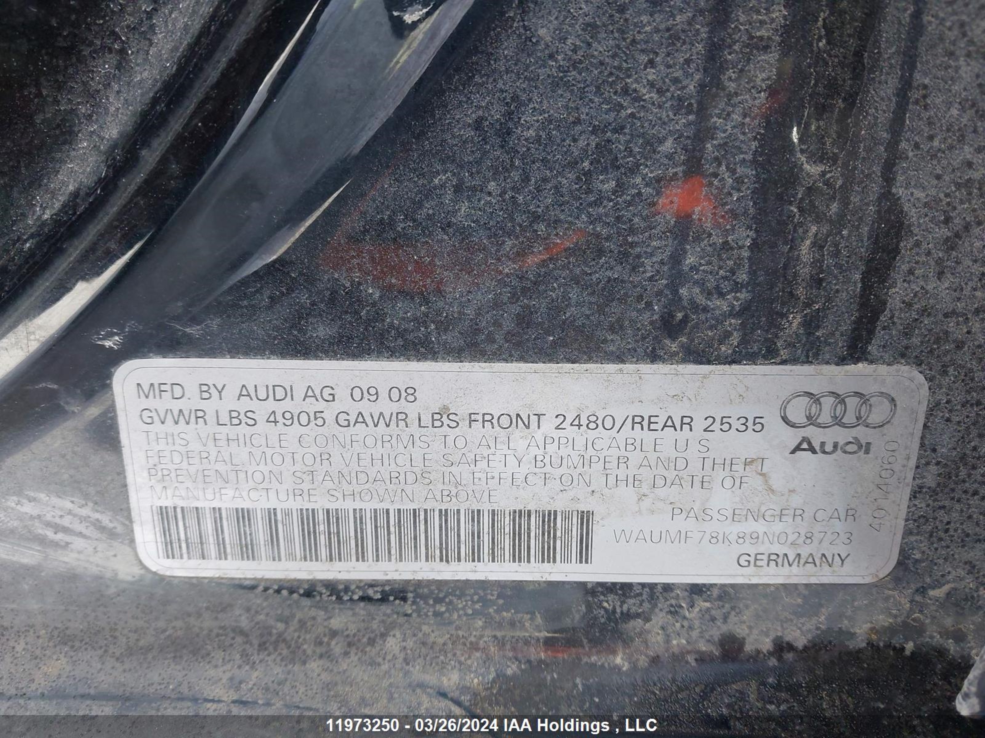 Photo 8 VIN: WAUMF78K89N028723 - AUDI A4 