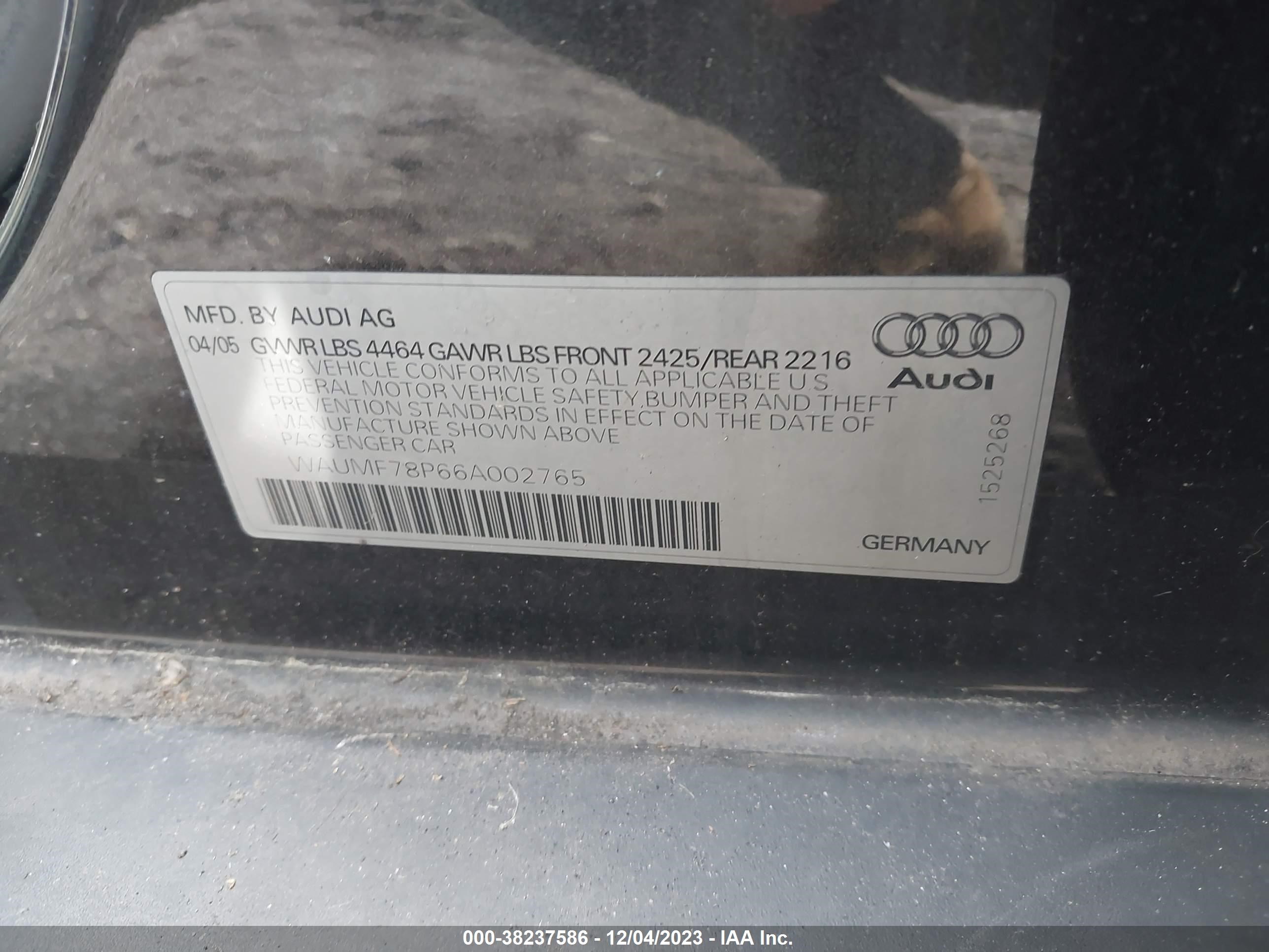 Photo 8 VIN: WAUMF78P66A002765 - AUDI A3 