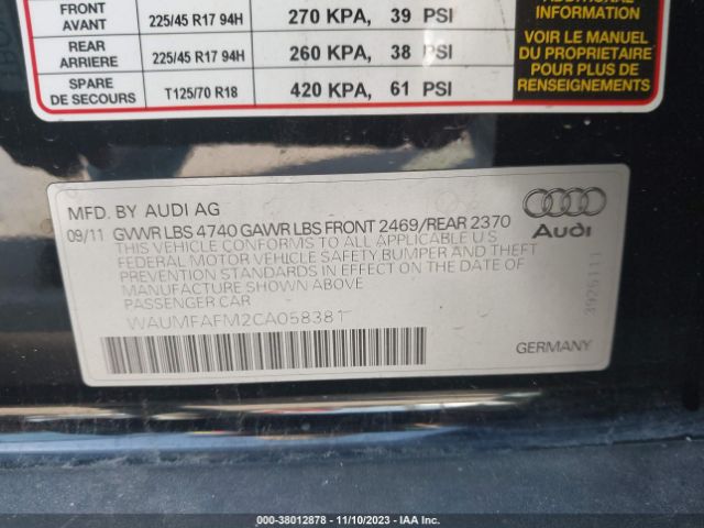 Photo 8 VIN: WAUMFAFM2CA058381 - AUDI A3 