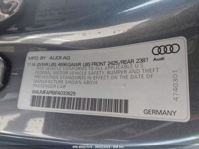 Photo 8 VIN: WAUMFAFR8FA033629 - AUDI A5 