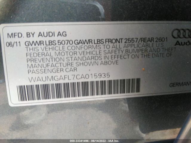 Photo 8 VIN: WAUMGAFL7CA015935 - AUDI S4 