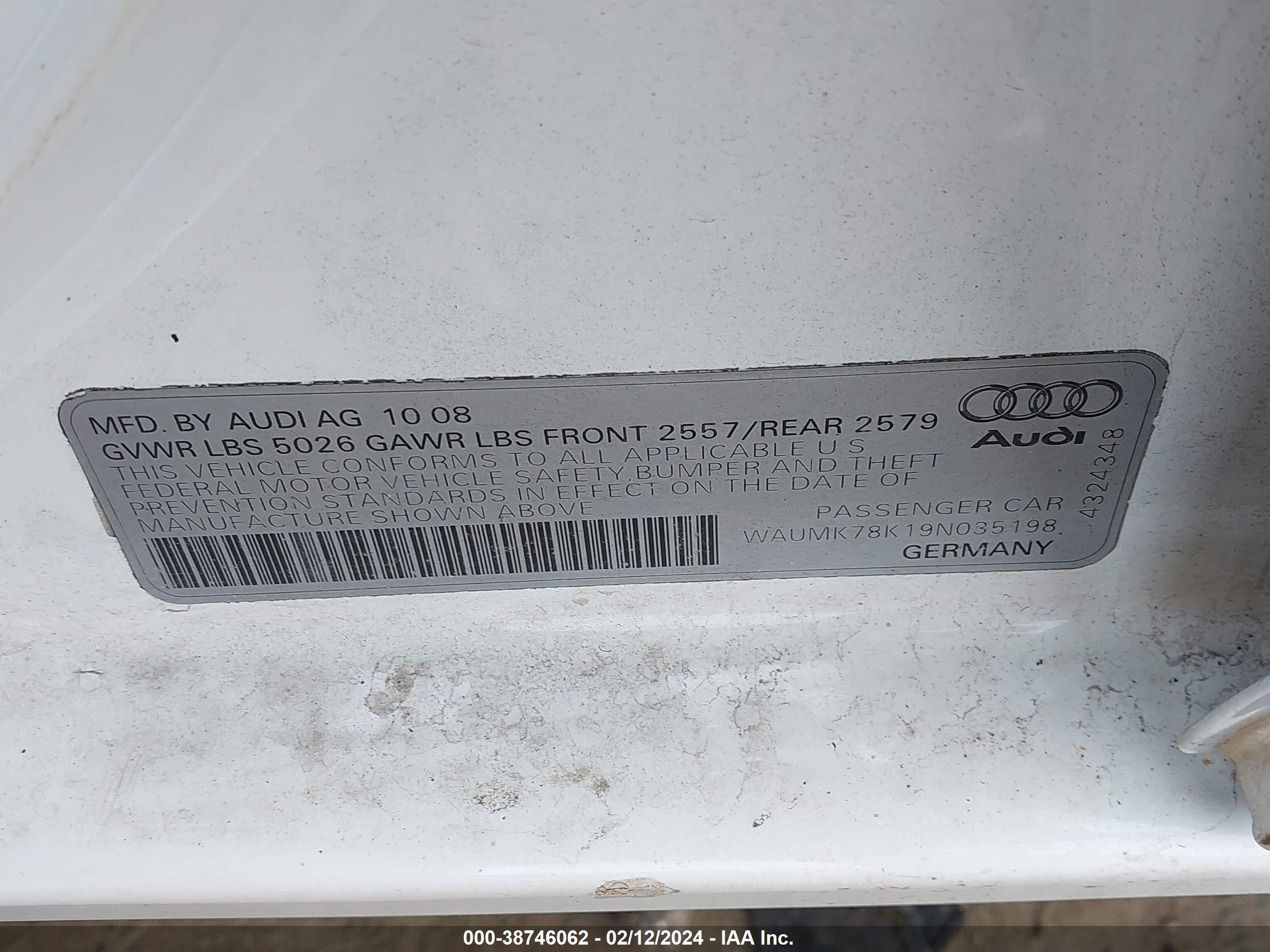 Photo 8 VIN: WAUMK78K19N035198 - AUDI A4 