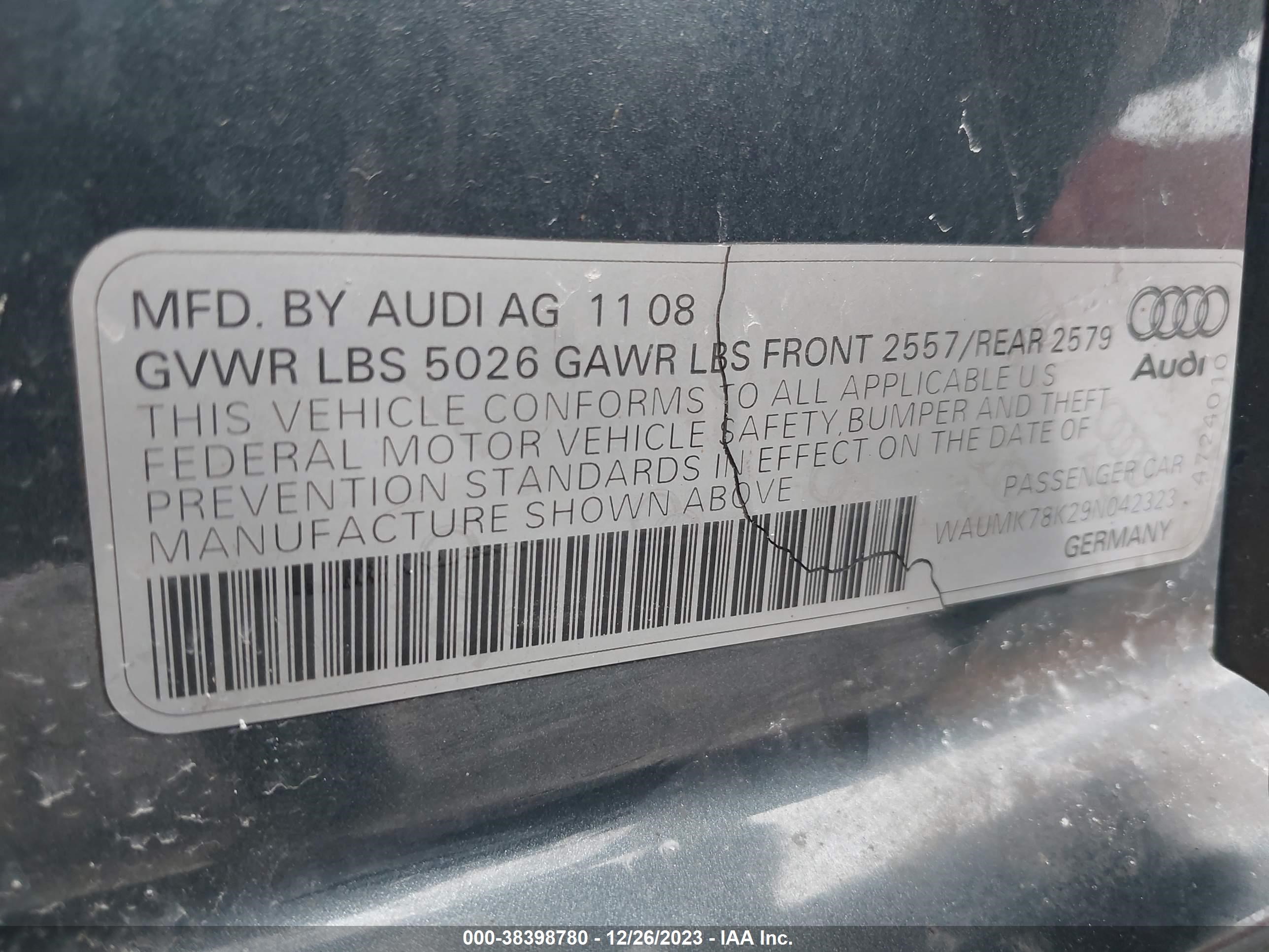 Photo 8 VIN: WAUMK78K29N042323 - AUDI A4 