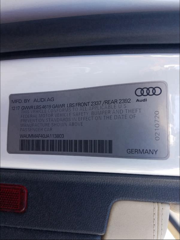 Photo 9 VIN: WAUMMAF40JA113803 - AUDI A4 PRESTIG 