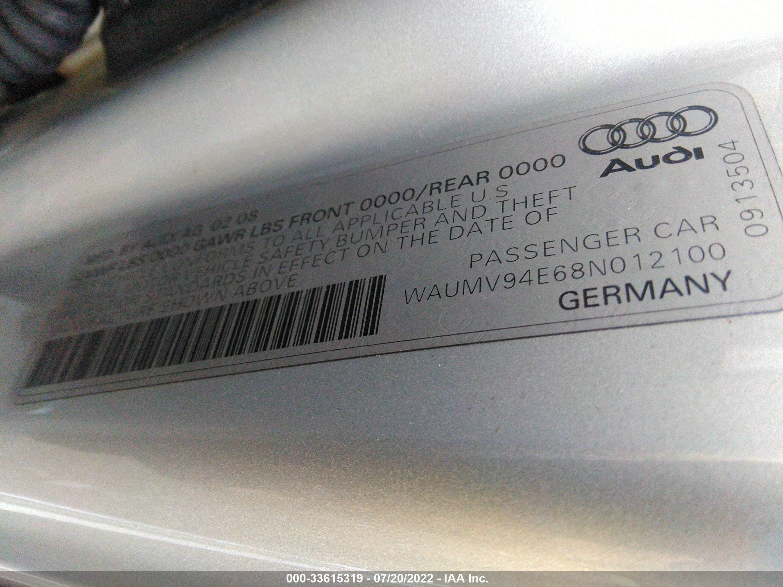 Photo 8 VIN: WAUMV94E68N012100 - AUDI A8 