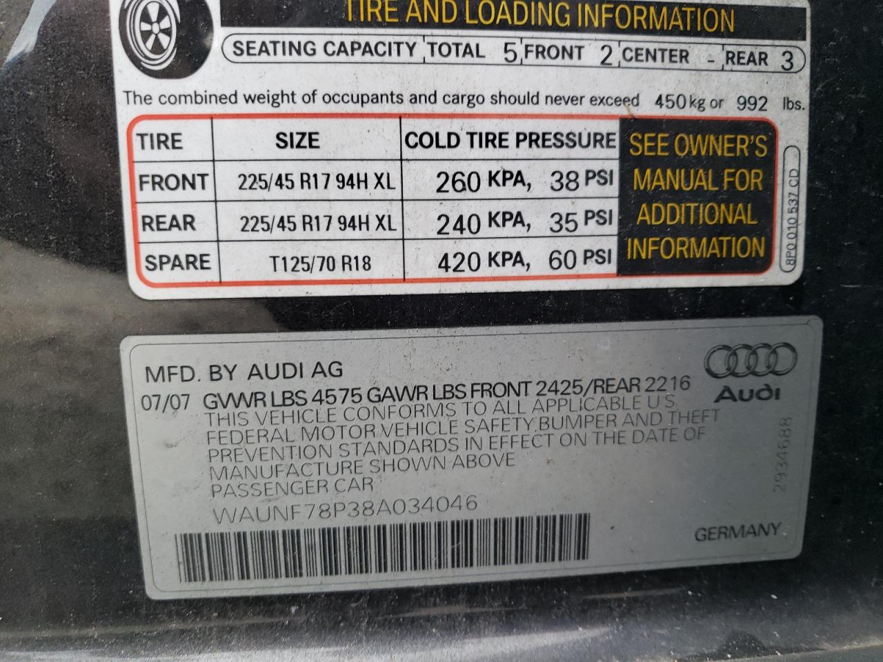 Photo 11 VIN: WAUNF78P38A034046 - AUDI A3 