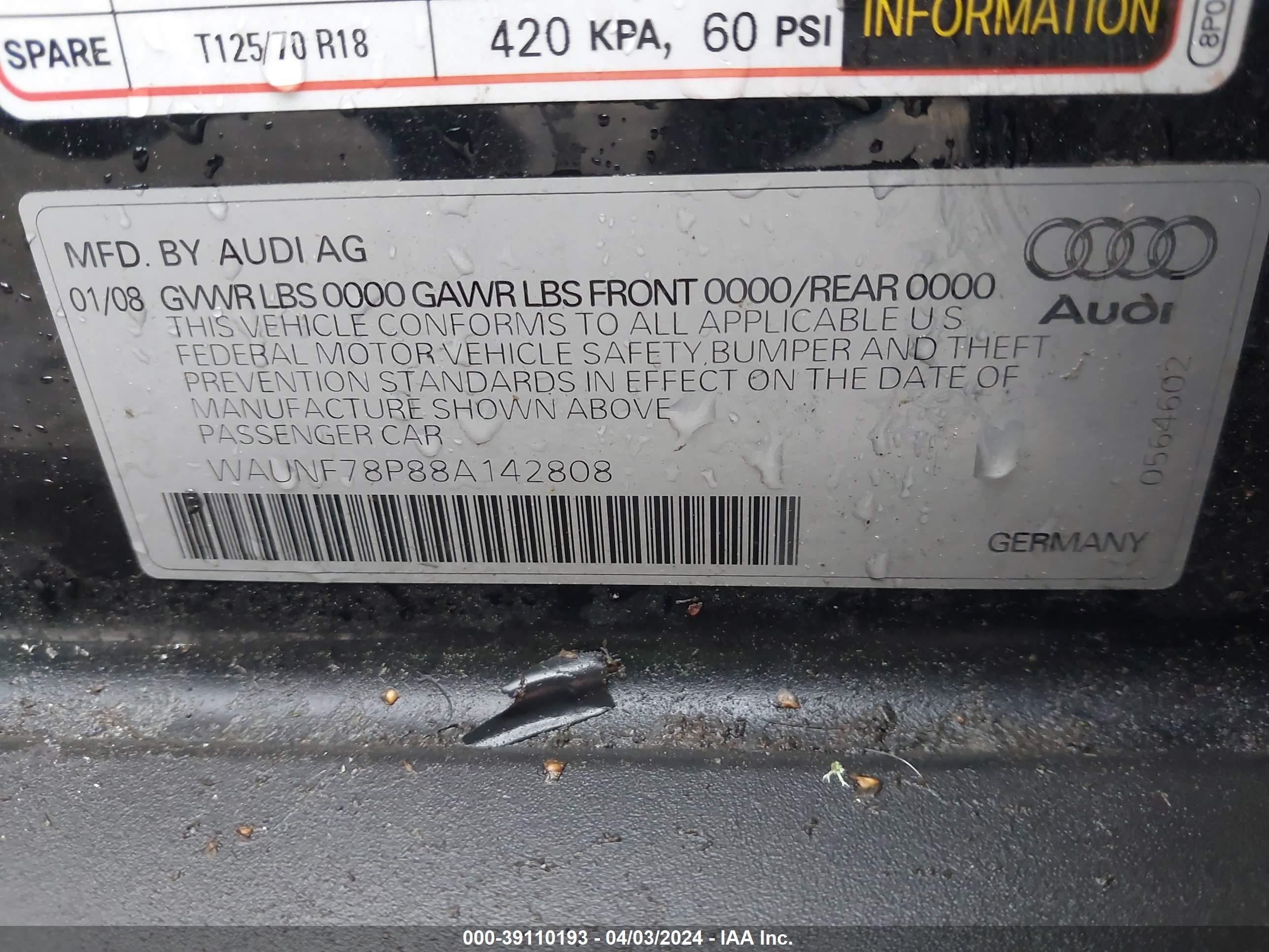 Photo 8 VIN: WAUNF78P88A142808 - AUDI A3 