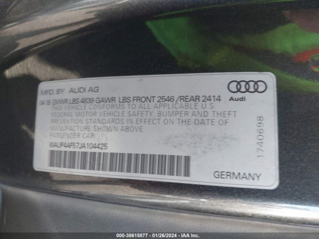 Photo 8 VIN: WAUP4AF57JA104425 - AUDI S5 