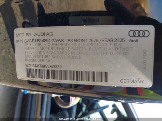 Photo 8 VIN: WAUP4AF58KA053339 - AUDI S5 