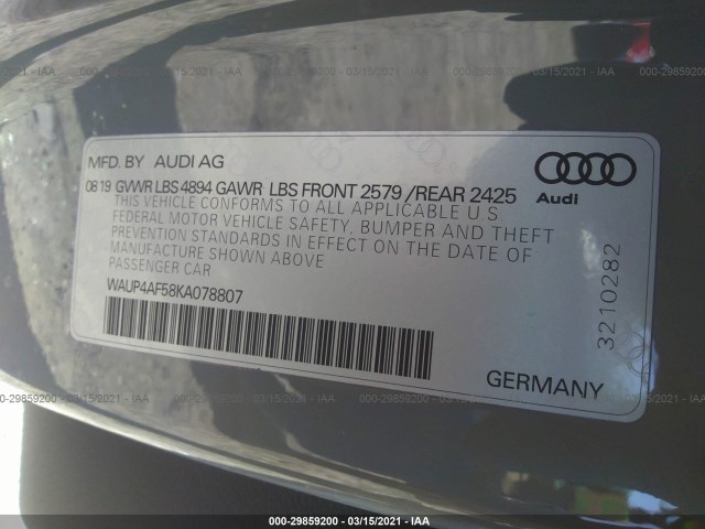 Photo 8 VIN: WAUP4AF58KA078807 - AUDI S5 COUPE 