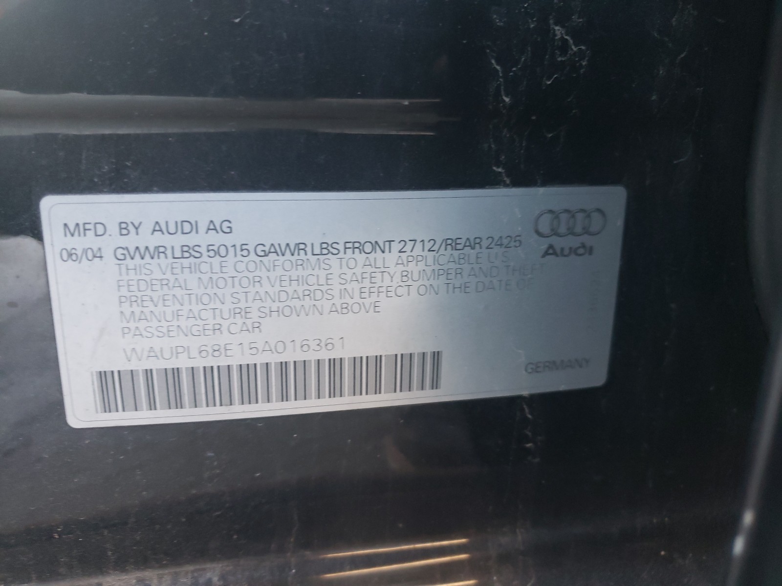 Photo 9 VIN: WAUPL68E15A016361 - AUDI S4 