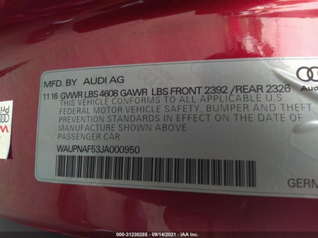 Photo 8 VIN: WAUPNAF53JA000950 - AUDI A5 COUPE 