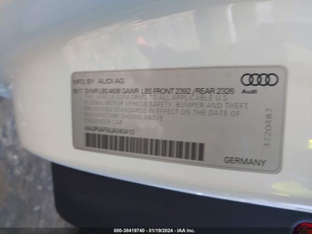 Photo 8 VIN: WAUPNAF56JA040410 - AUDI A5 