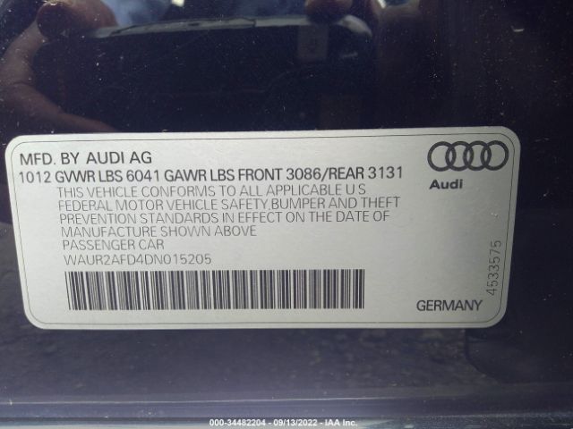 Photo 8 VIN: WAUR2AFD4DN015205 - AUDI A8 L 