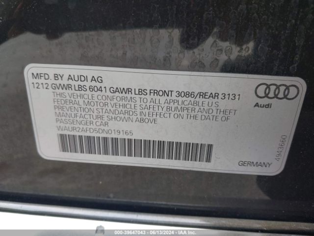 Photo 8 VIN: WAUR2AFD5DN019165 - AUDI A8 