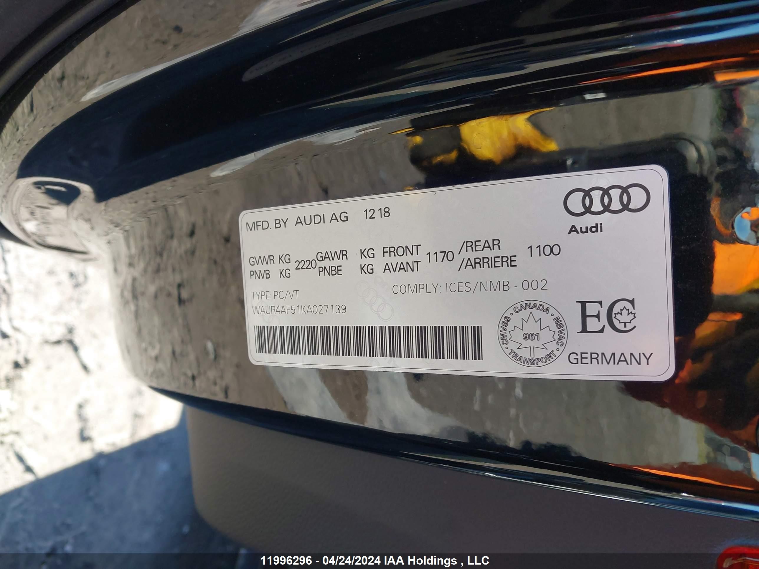 Photo 8 VIN: WAUR4AF51KA027139 - AUDI S5 