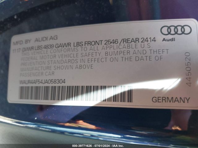 Photo 8 VIN: WAUR4AF54JA058304 - AUDI S5 