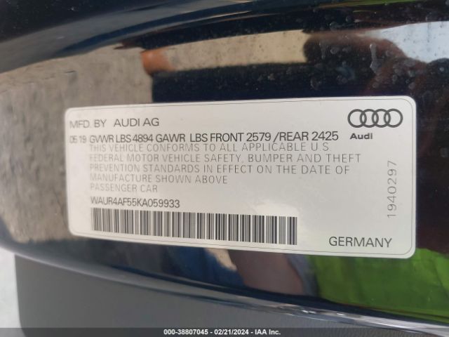 Photo 8 VIN: WAUR4AF55KA059933 - AUDI S5 