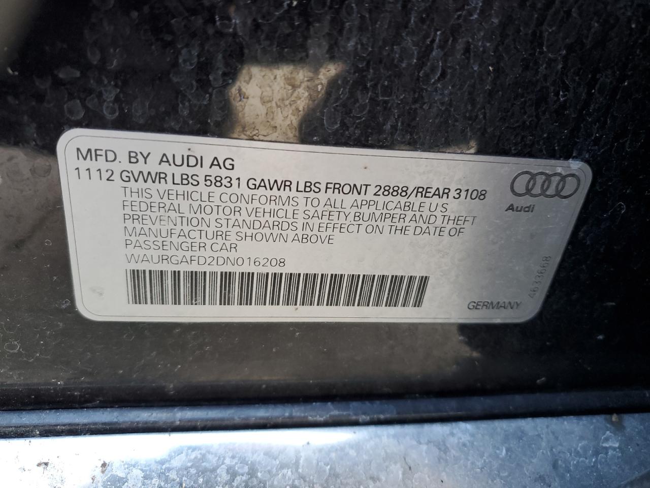 Photo 11 VIN: WAURGAFD2DN016208 - AUDI A8 