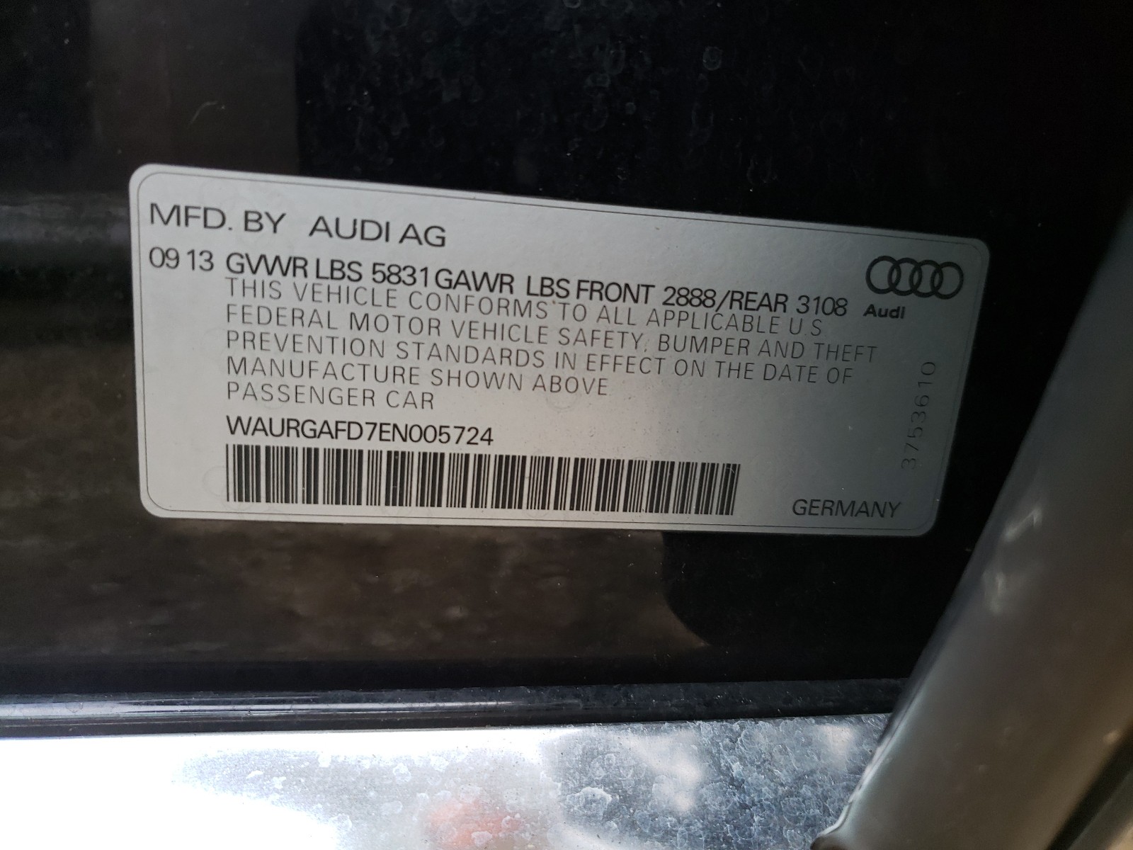 Photo 9 VIN: WAURGAFD7EN005724 - AUDI A8 