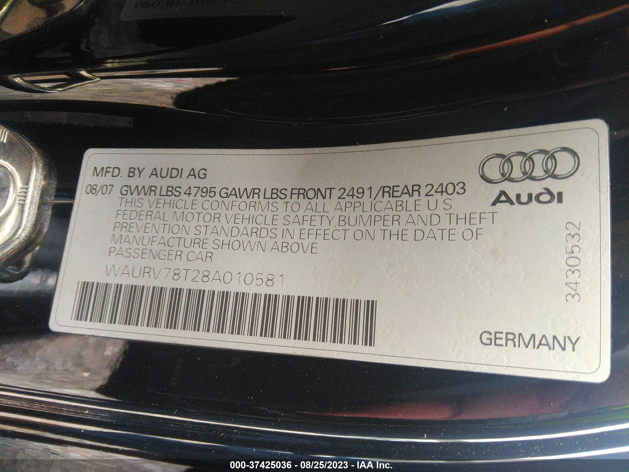 Photo 8 VIN: WAURV78T28A010581 - AUDI S5 