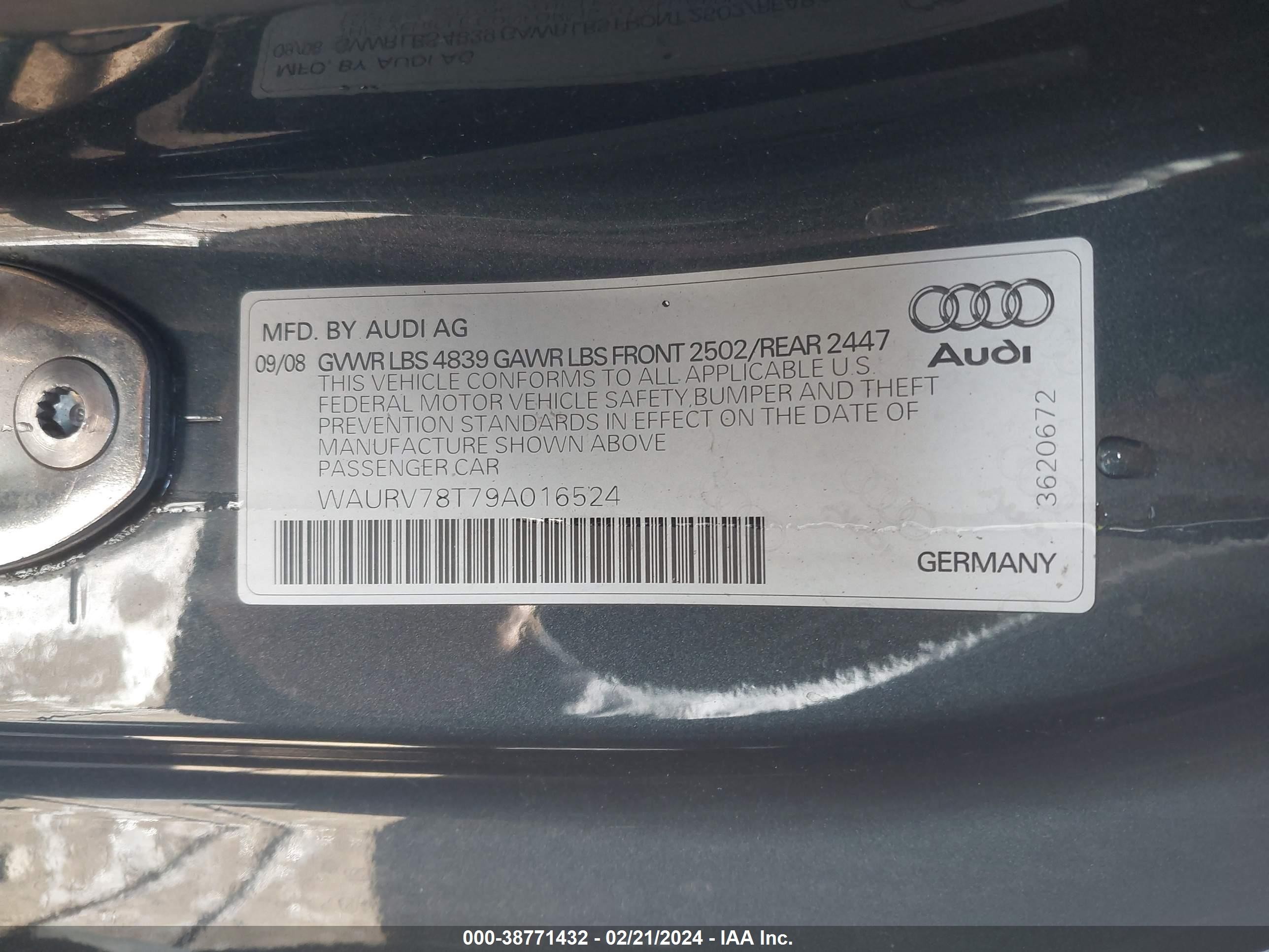 Photo 8 VIN: WAURV78T79A016524 - AUDI S5 