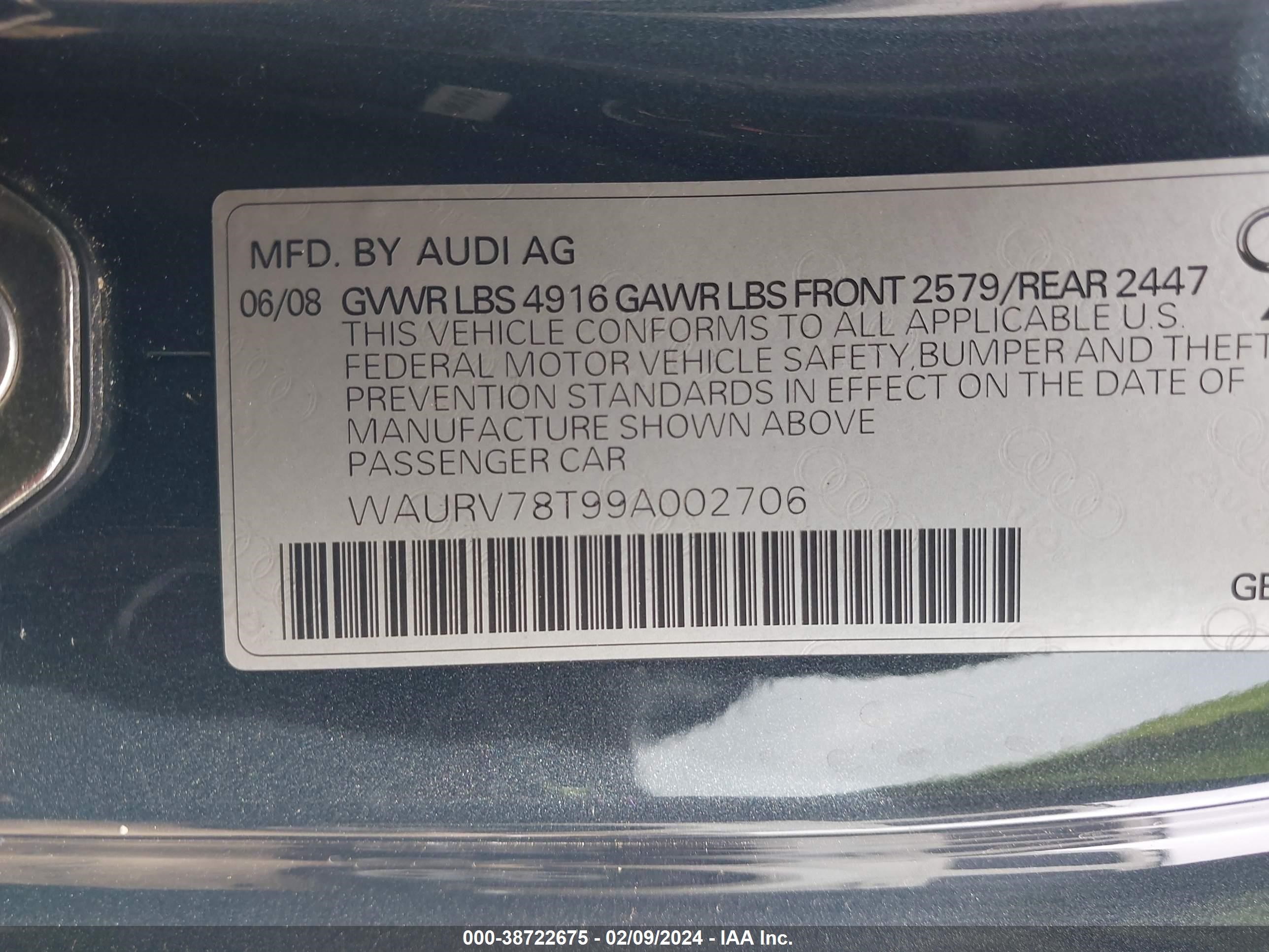 Photo 8 VIN: WAURV78T99A002706 - AUDI S5 