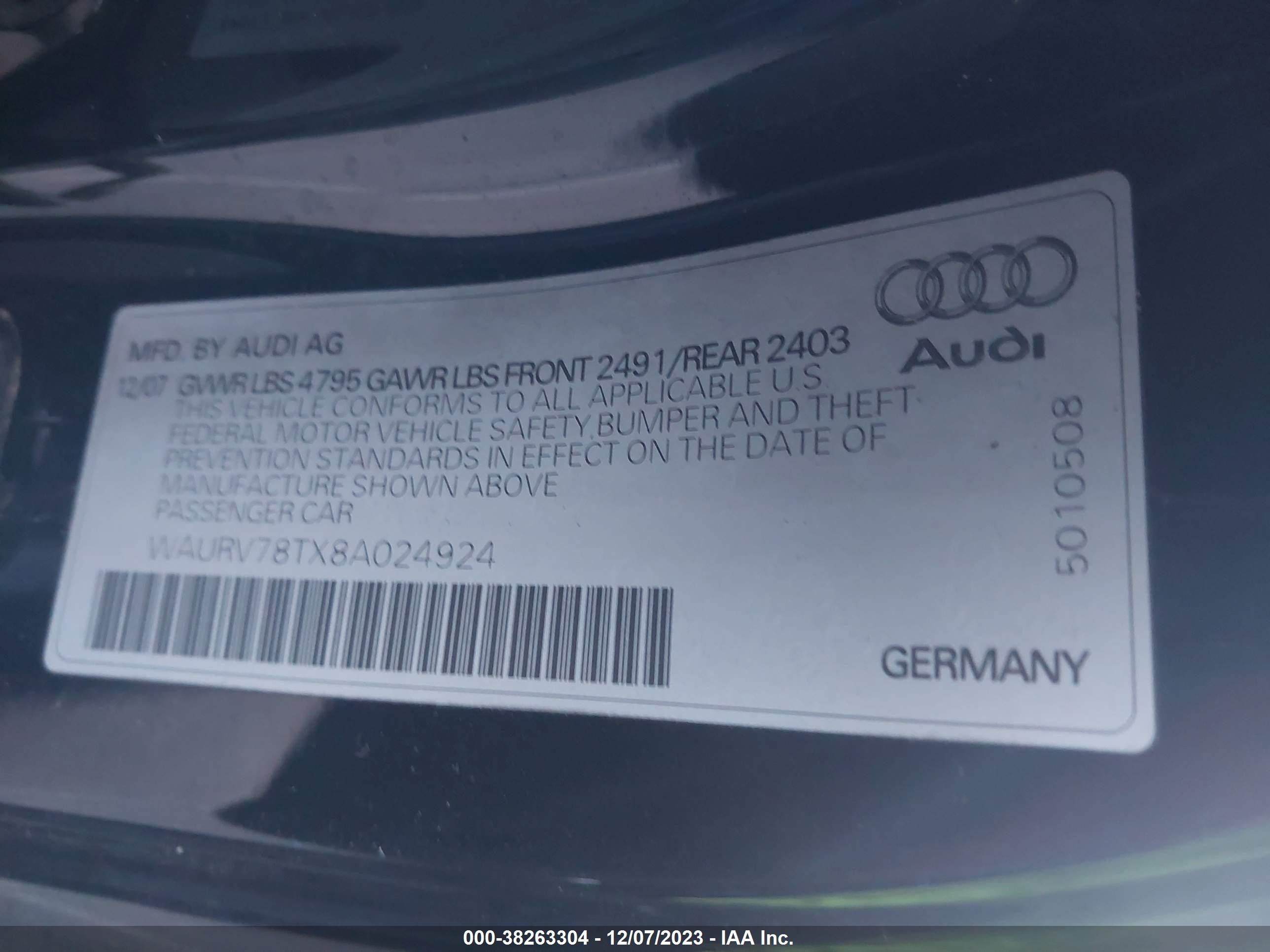 Photo 8 VIN: WAURV78TX8A024924 - AUDI S5 