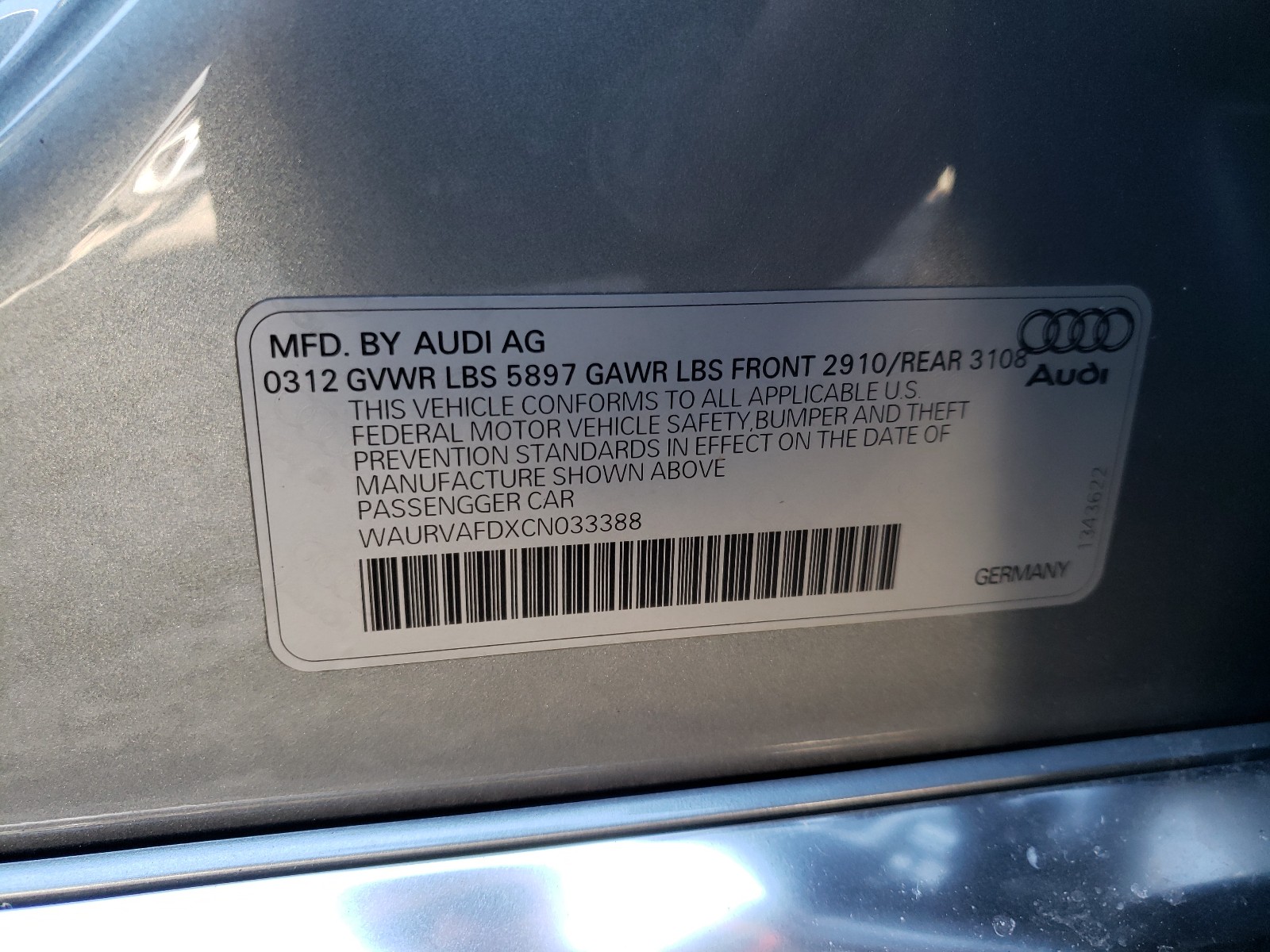 Photo 9 VIN: WAURVAFDXCN033388 - AUDI A8 L QUATT 