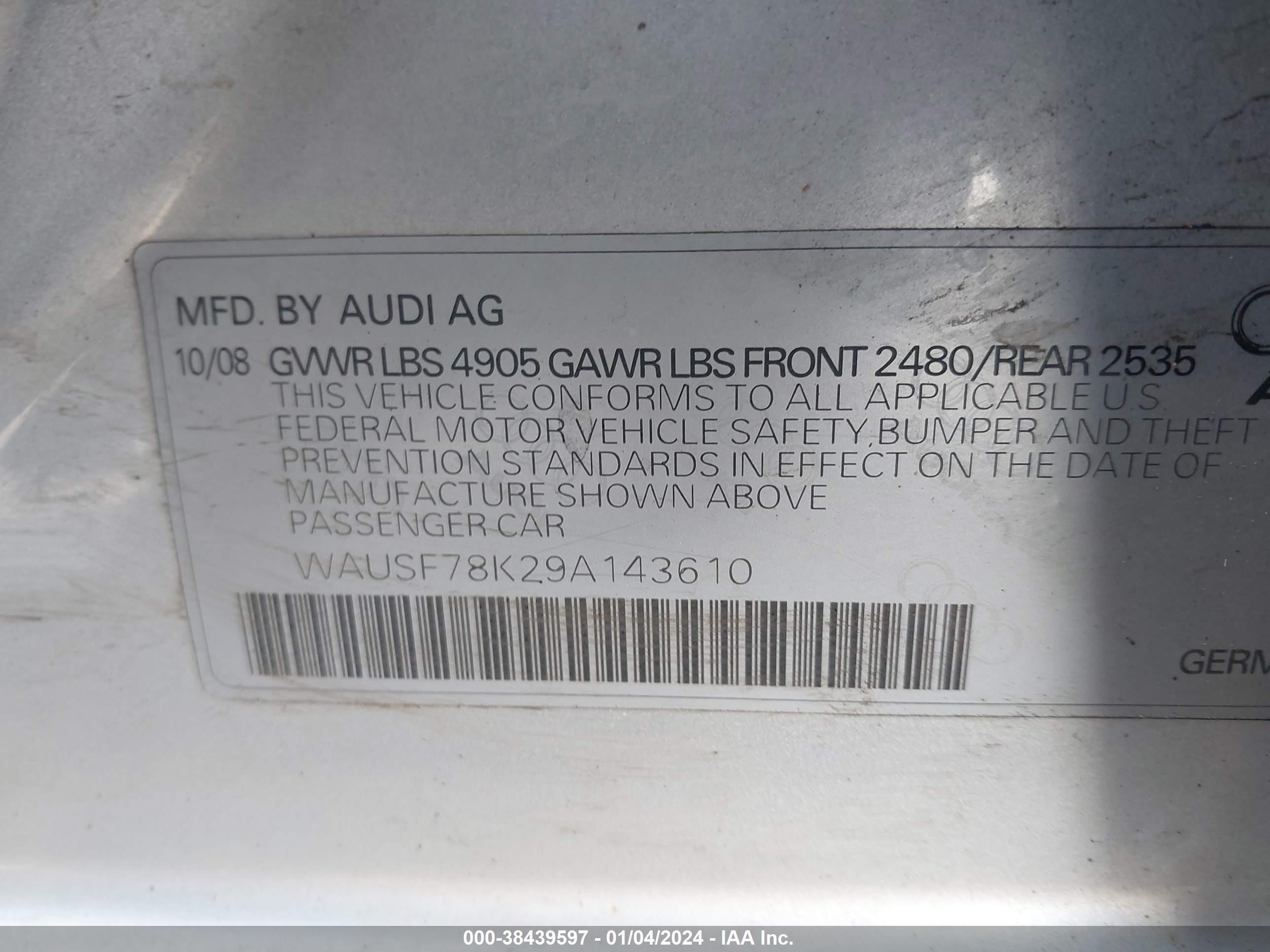 Photo 8 VIN: WAUSF78K29A143610 - AUDI A4 