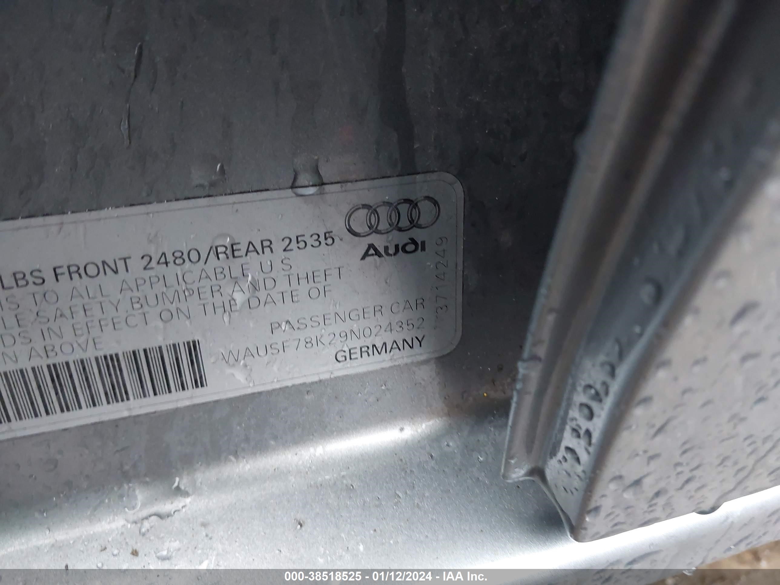 Photo 8 VIN: WAUSF78K29N024352 - AUDI A4 