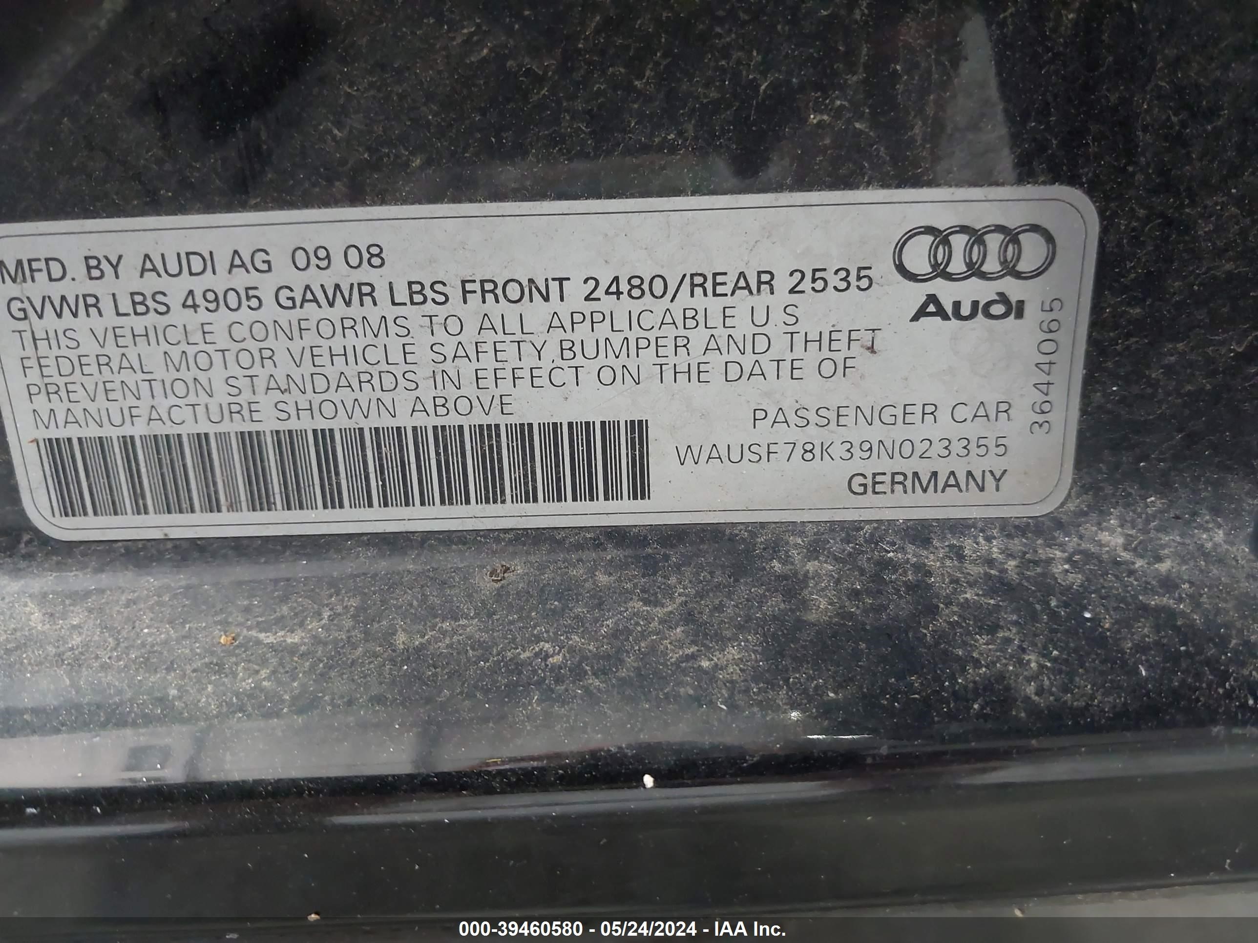 Photo 8 VIN: WAUSF78K39N023355 - AUDI A4 