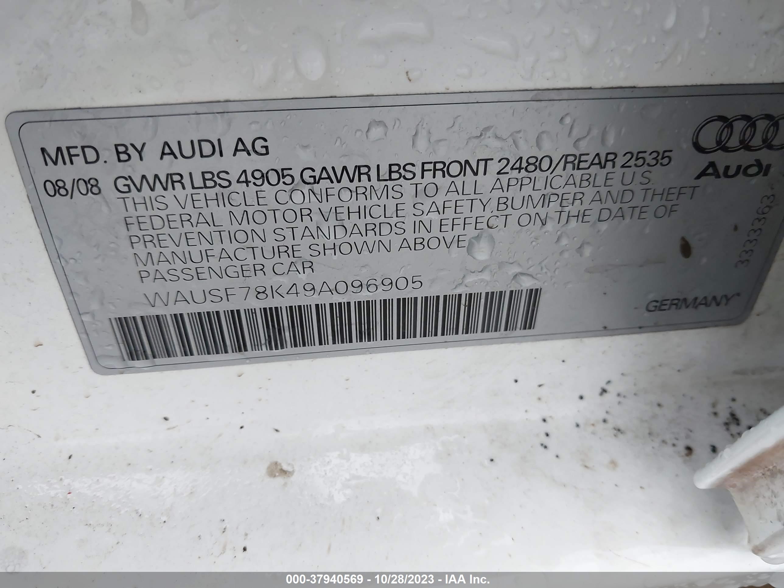 Photo 8 VIN: WAUSF78K49A096905 - AUDI A4 